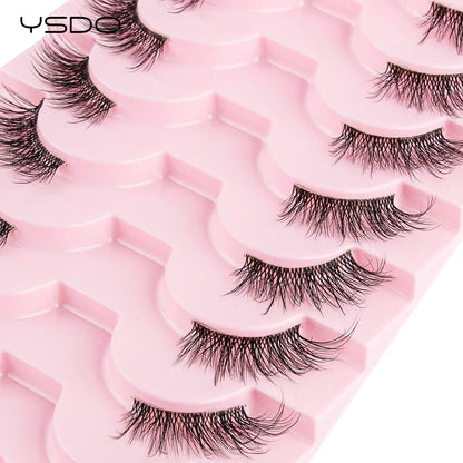 YSDO 5/10 Pairs Half Lashes Cat Eyelashes Soft Natural Clear Band False Lashes Natural Wispy Faux 3d Mink Eyelashes Makeup Tools
