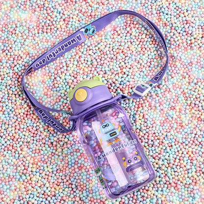650ml Cute Kids Water Bottle with Straw, BPA-Free, Leakproof Outdoor Portable Children's Cups, School Water Bottle for Children