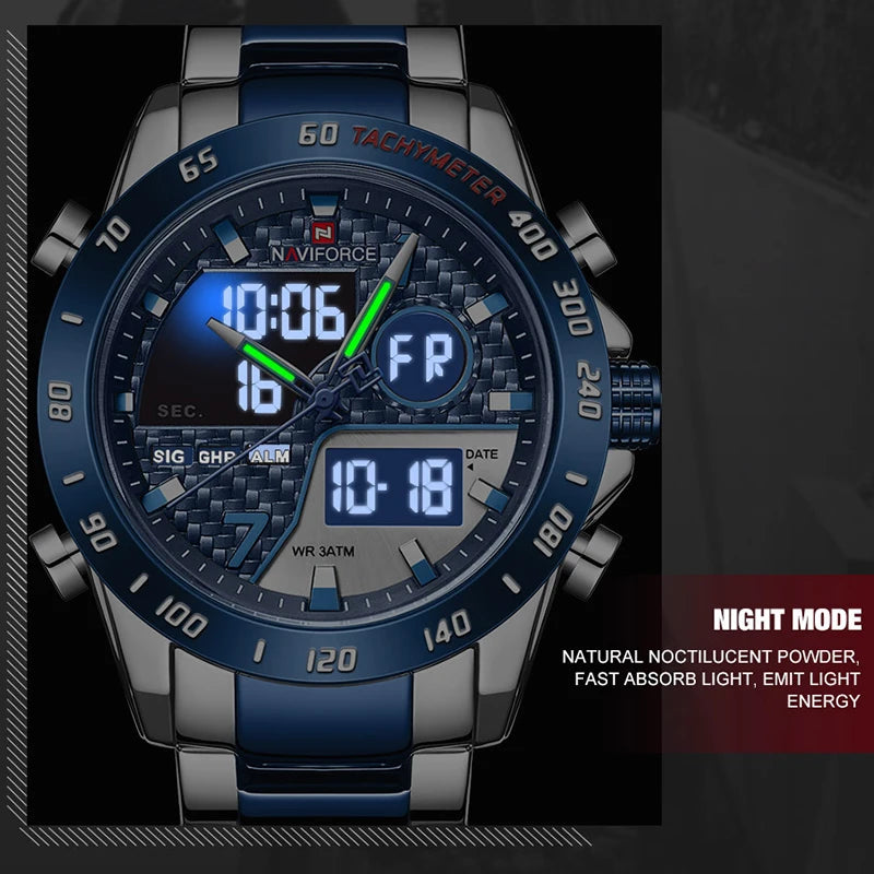 NAVIFORCE Luxury Brand Men's Wrist Watch Military Digital Sport Watches For Men Steel Strap Quartz Clock Male Relogio Masculino