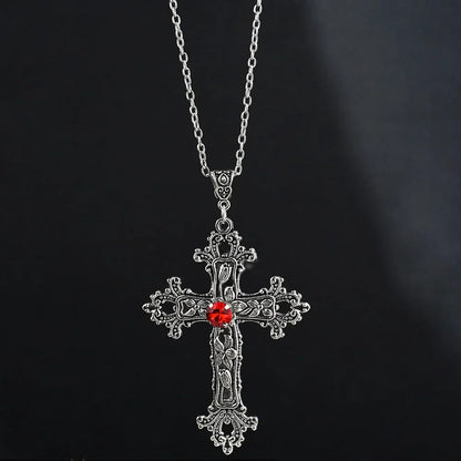 Y2K Punk Crystal Big Cross Pendant Necklaces for Women Men, Gothic Irregular Cross Clavicle Chain Necklaces, Aesthetic Jewelry