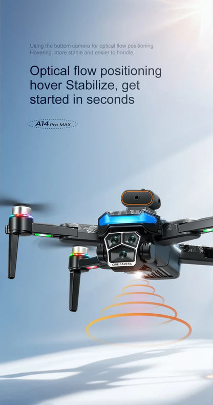 Drone A14Pro Max 8K HD Three Camera Brushless Optical Flow Obstacle Avoidance Foldable Quadcopter UAV 4.5-inch Large Screen Toys