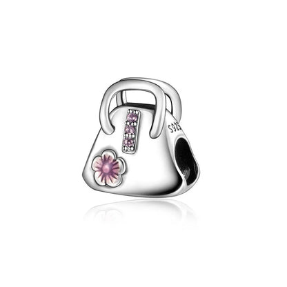Pink Bead Bag Perfume Lipstick high heels Pendant fit Original Bracelet Accessories DIY Jewelry Women 925Silver Gift Trunk Charm