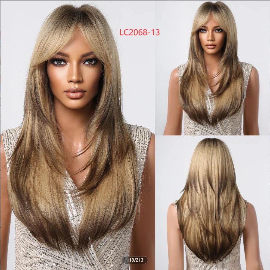 CharmSource Blonde Long Hair Natural Straight Wig, Synthetic Wigs  for Women Daily Party High Density