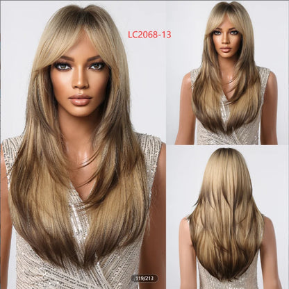 CharmSource Blonde Long Hair Natural Straight Wig, Synthetic Wigs  for Women Daily Party High Density