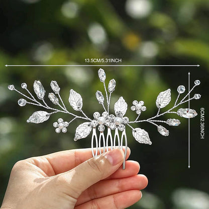 Crystal Pearl Hair Comb Clip Pin Alloy Leaf Hair Comb Handmade Headband Tiara For Women Bride Wedding Hair Accessories Jewelry