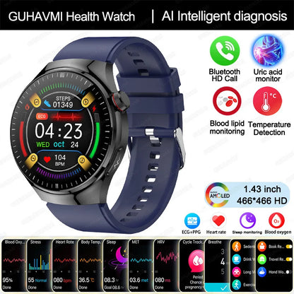 New Nursing Grade Smart Watch, Blood oxygen Blood Lipid Uric Acid ECG+PPG Body Temperature Bluetooth Call Health Smartwatch, Apple Health