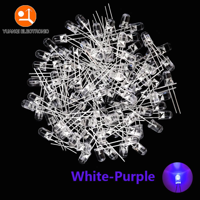 5mm LED Diode, F5 Assorted Kit, White Green Red Blue Yellow Orange Pink Purple Warm White, DIY Light Emitting Diode