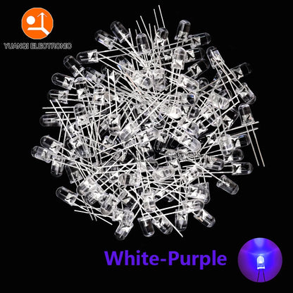 5mm LED Diode, F5 Assorted Kit, White Green Red Blue Yellow Orange Pink Purple Warm White, DIY Light Emitting Diode