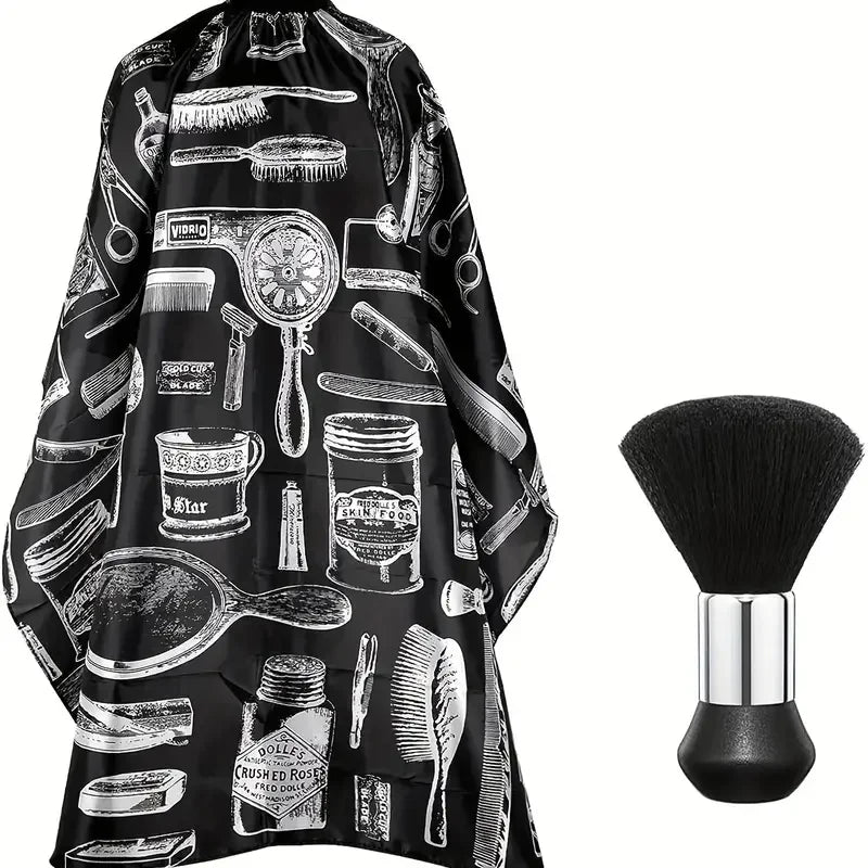 Professional Barber Salon Cape Set: Hair Cutting Cape + Neck Duster Brush - Stylist-Grade Hairdressing Apron for Barbers/Hairdressers