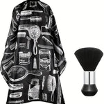 Professional Barber Salon Cape Set: Hair Cutting Cape + Neck Duster Brush - Stylist-Grade Hairdressing Apron for Barbers/Hairdressers