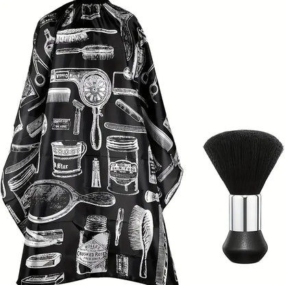 Professional Barber Salon Cape Set: Hair Cutting Cape + Neck Duster Brush - Stylist-Grade Hairdressing Apron for Barbers/Hairdressers
