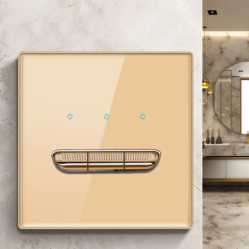 Wall Light Switch Chrome Toggle Press Button Tempered Glass Plate Blue LED Light 1 2 3 4 Gang White Black Gray Gold