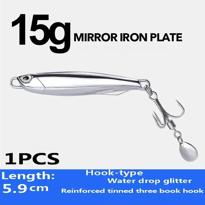 1Pc, Electroplated Lron Plate Rod Metal Fishing Bait, 60g 40g 30g 20g, Portable Fishing Lure, Sharp Hoops Tip, Spinning Tackle Tool