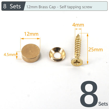 8Sets, Brass Decorative Nail, Mirror Advertising Board Cap Cover Self-tapping Screw, 9mm/12mm/13mm/15mm