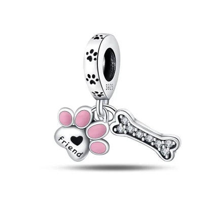 Hot Selling 925 Silver Pink Cake, Dog Paw, Luggage, Cup Bead Pendant Suitable for European Original Bracelet DIY Exquisite Jewelry