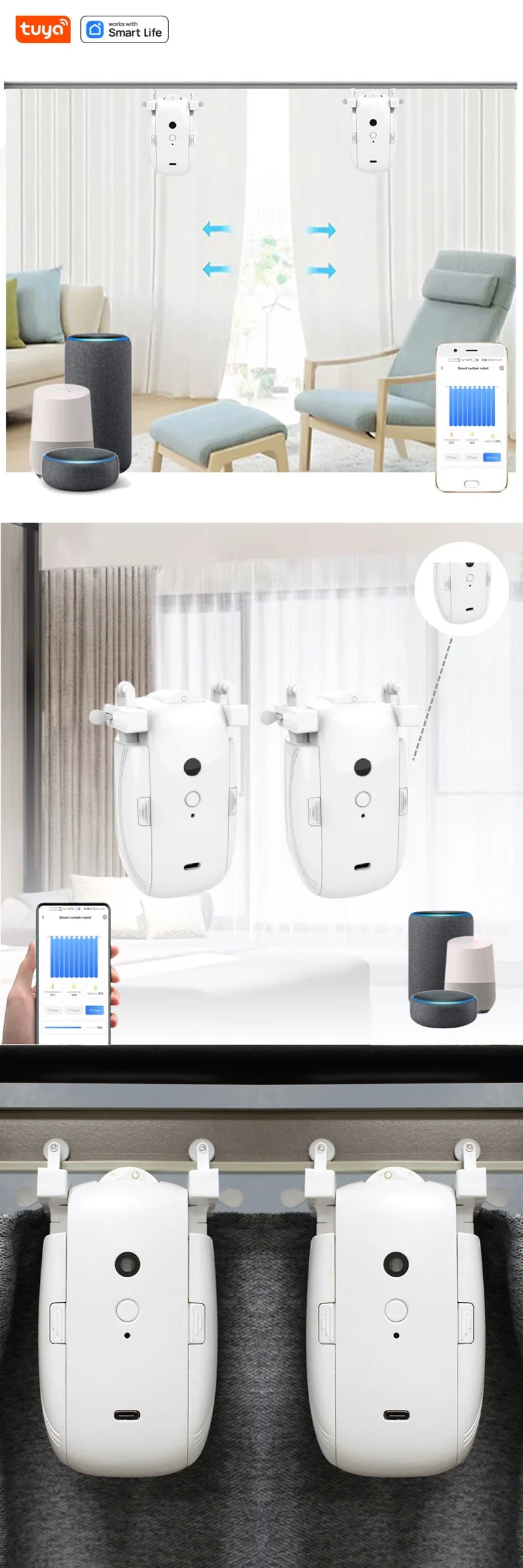 Tuya Smart WiFi Curtain Robot (with gateway),APP Remote Control,Voice Control,Included accessories for T/U curtain tracks