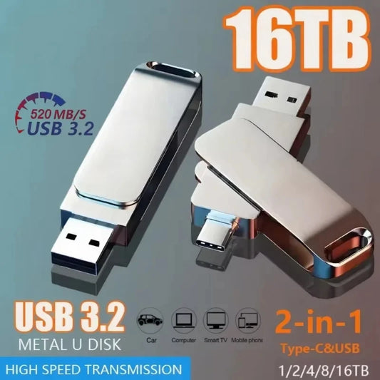 New 16TB 3.2 Flash Drives High Speed USB Transfer Metal Pendrive Memory Card Pendrive Flash Disk Memoria Waterproof Stick