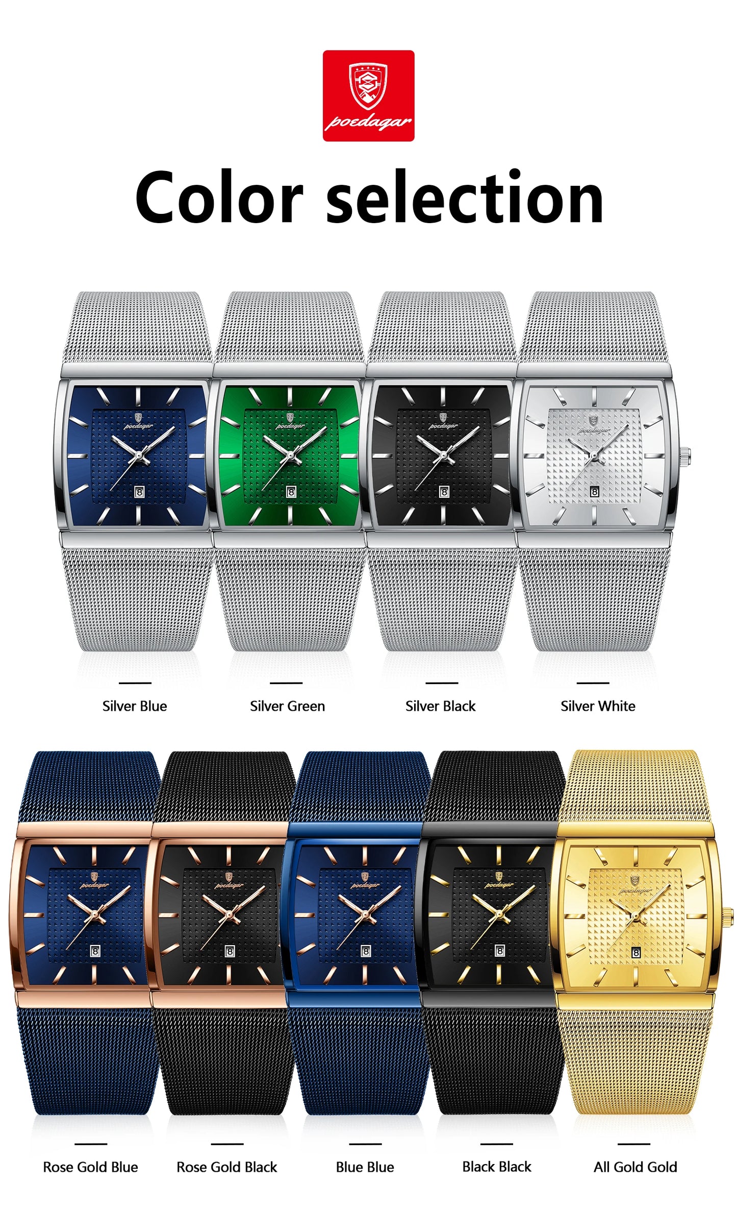 POEDAGAR Fashion Luxury Man Wristwatch Waterproof Luminous Stainless Steel Mesh Men's Watch Date Quartz Business Watches For Men