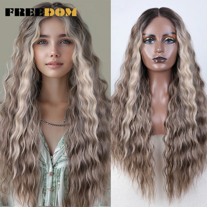 Synthetic Lace Front Wig, Long Deep Wavy Ombre Blonde Ginger Lace Wigs For Black Women, Heat Resistant Cosplay Wigs, FREEDOM