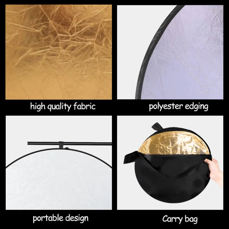 RF01 24" Reflector 5-in-1 30CM 60CM 80CM 110CM Silver White Gold Portable Collapsible Soft Light Round Photography for Studio 2-in-1