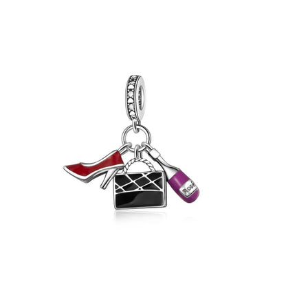 Pink Bead Bag Perfume Lipstick high heels Pendant fit Original Bracelet Accessories DIY Jewelry Women 925Silver Gift Trunk Charm