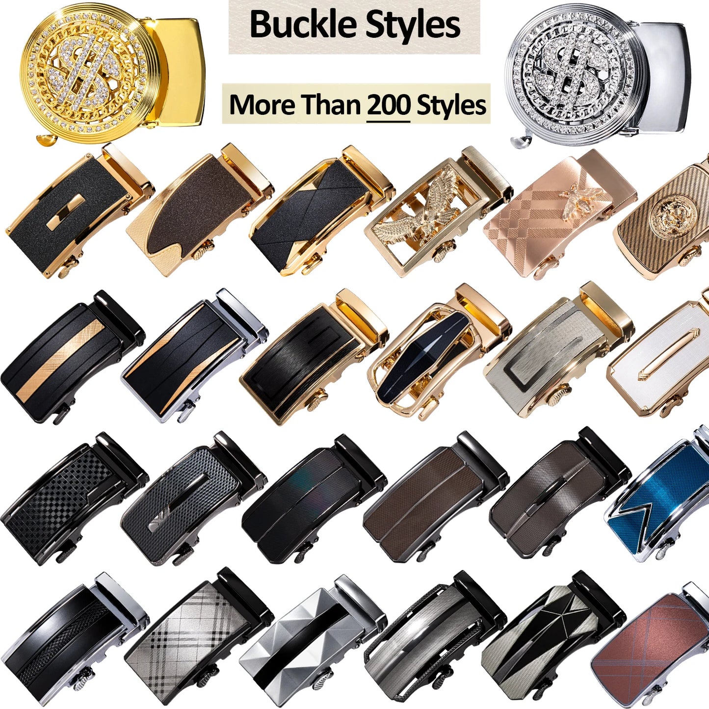 60 Kinds Metal Mens Relacement Belt Buckles Button Sliding Buckle Without Belt Black Gold Blue for 3.5 cm Ratchet Belts ONLY