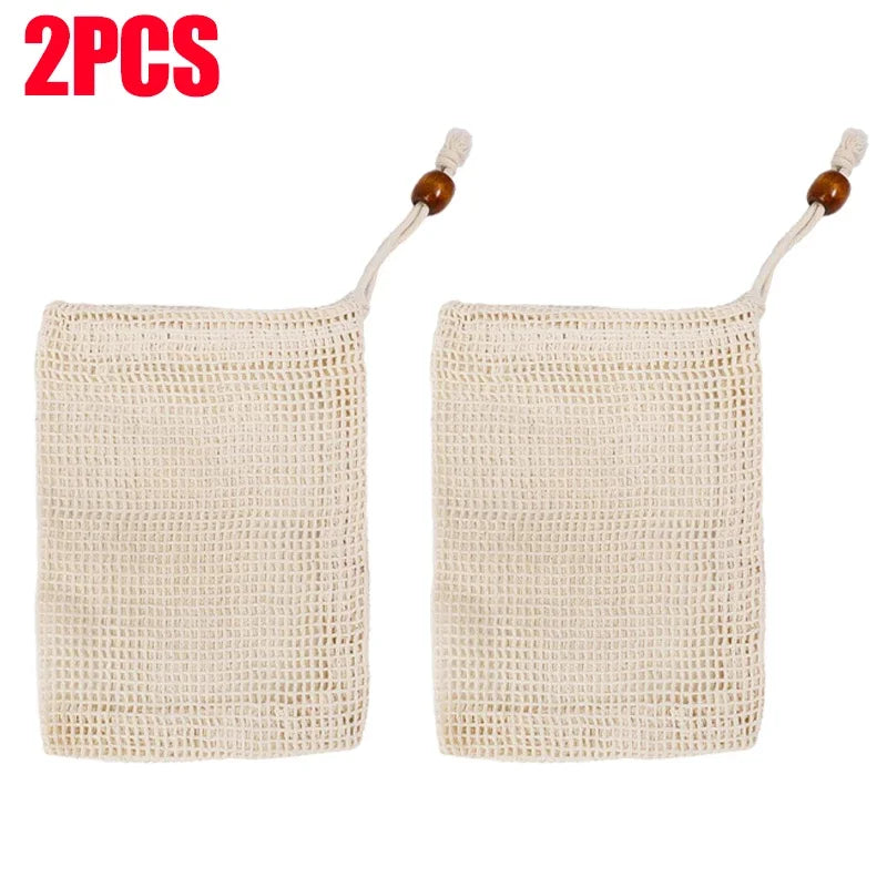 1/10PCS Hangable Soap Bags Natural Cotton Linen Foaming Soap Net Bag Body Soap Cleanser Net Bags Household Shower Cleaning Tools