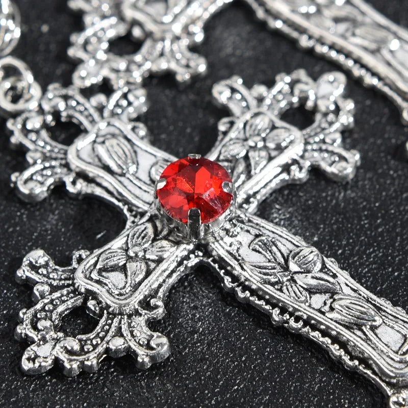 Y2K Gothic Punk Crystal Cross Pendant Necklace for Women Men, Clavicle Chain Lolita Choker Necklaces, Jewelry Gorgeous Party Gifts