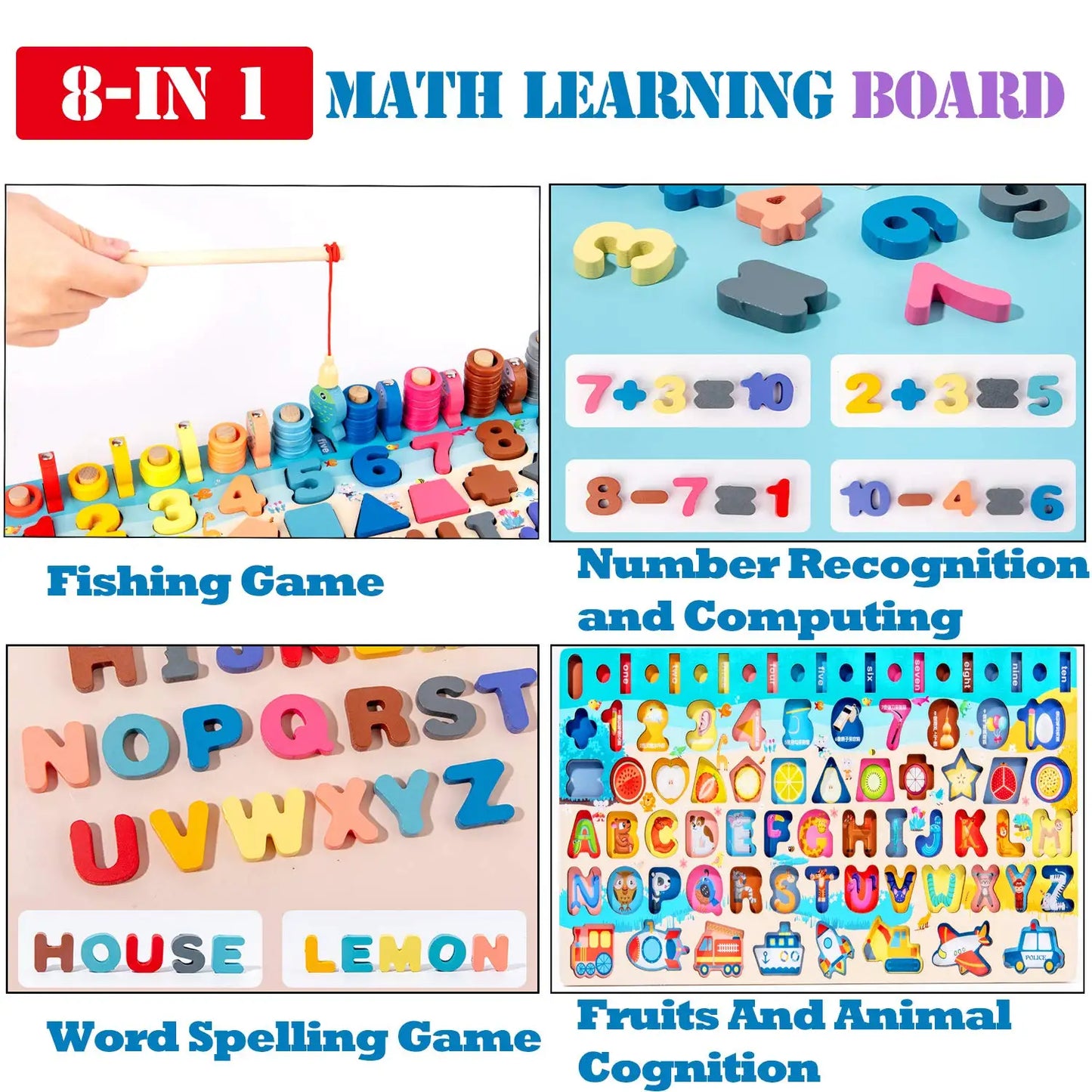 Juguetes Montessori de madera para niños, tablero ocupado, animales, matemáticas, pesca, números a juego, forma digital, juguetes educativos para niños, regalos