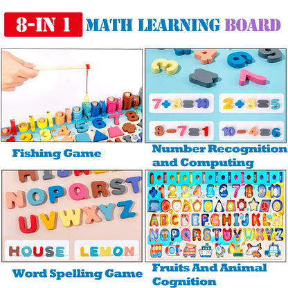Juguetes Montessori de madera para niños, tablero ocupado, animales, matemáticas, pesca, números a juego, forma digital, juguetes educativos para niños, regalos
