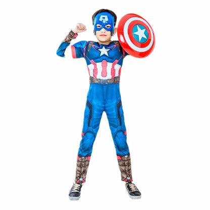 3-12Y Boy's Costume Superhero Roleplay Onesie School Performance Outfit with Mask and Shield Toy Gift