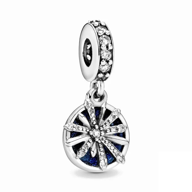 Blue Sparkling Zircon Star Moon Series Charms Beads Fit Original Bracelet Women DIY Pendant Accessories Jewelry 925 Silver Gifts