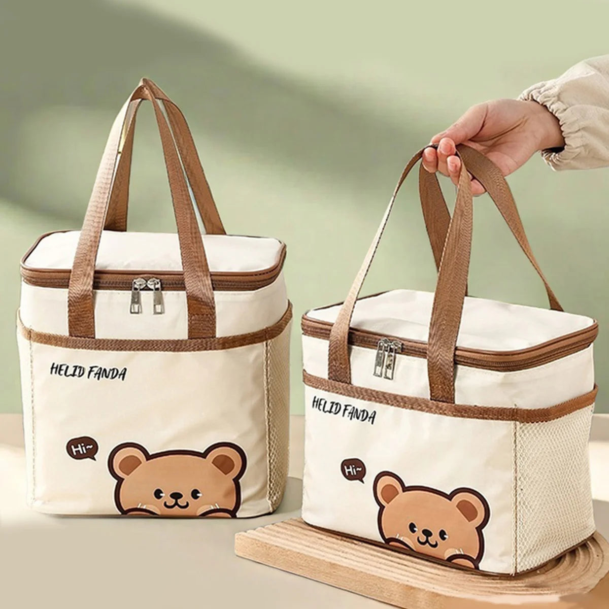 WORTHBUY Cute Thermal Lunch Box Bag, Student Portable Large Capacity Insulated Lunch Bag, Waterproof Reusable Picnic Cooler Bag