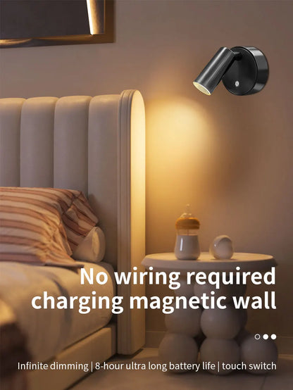 Magnetic Base USB Rechargeable LED Cordless Wall Light Touch, Switch Black White Gold Silvery Dimmable Bedside Lamp For Reading, LED Light