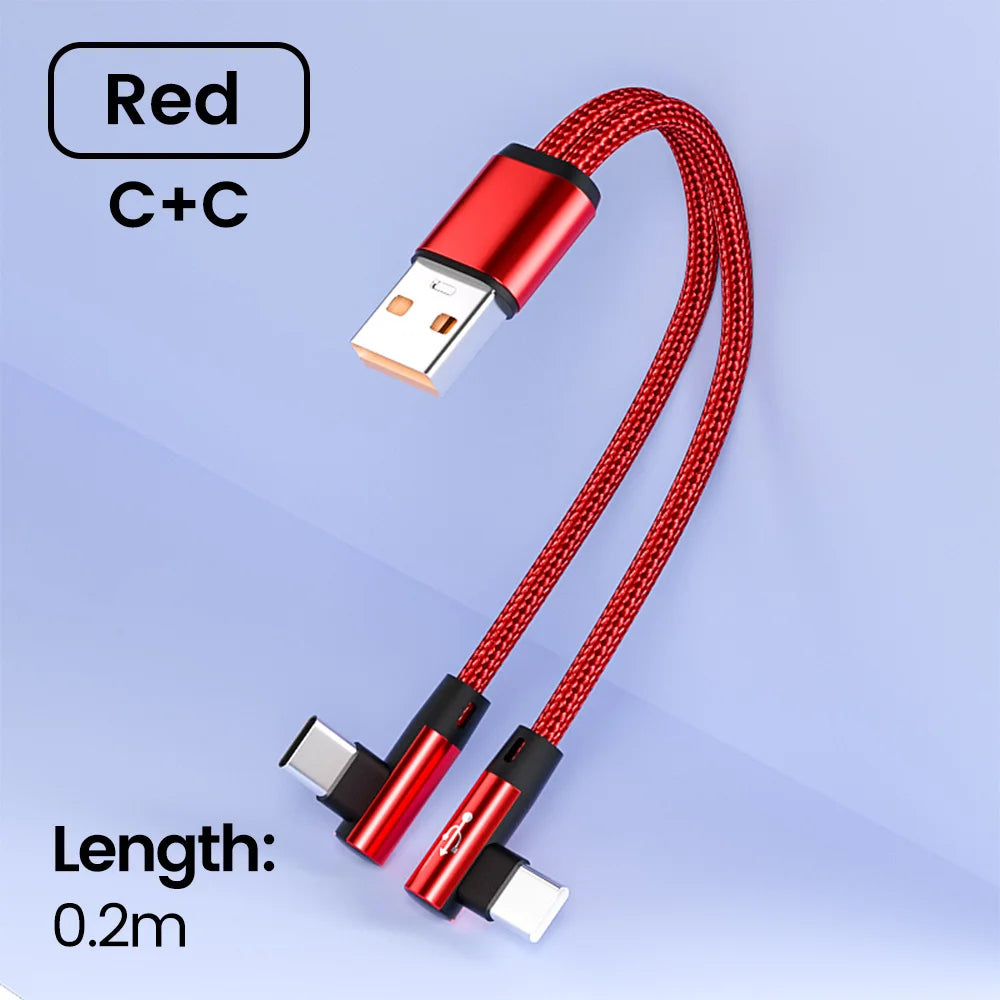2 In 1 USB Cable To Type C Elbow 90 Degree USB C Cable 66W Fast Charging Data Micro USB Phone Cable For iPhone Android Gaming
