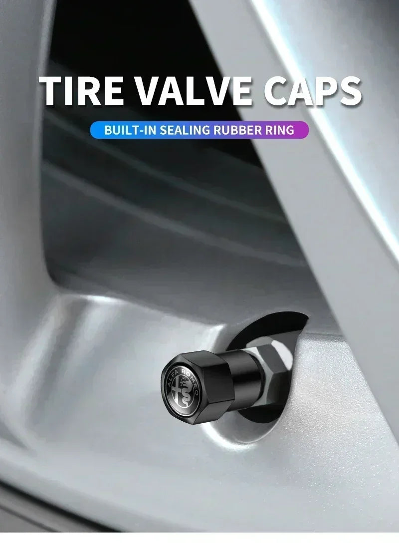 4Pcs Metal Car Wheel Tire Air Valve Caps Stem Covers For Alfa Romeo Mito Brera 147 Giulietta 159 156 Stelvio Sportiva Giulia