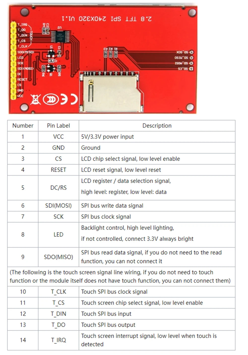 2.2 /2.4/2.8/3.2/3.5/4.0 Inch SPI TFT LCD Touch Panel Serial Port Module,  ILI9341  240x320 Serial LED Display