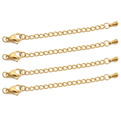 10pcs Stainless Steel Extension Chains with Lobster Clasps Connector Link Necklace Tail Making DIY Bracelet Accessories Supplies