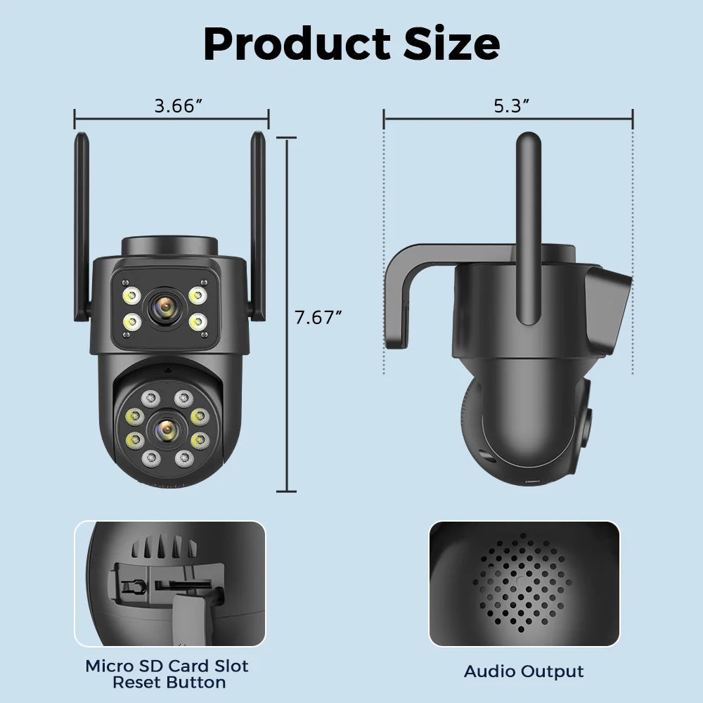 Wifi Camera Outdoor 8MP 4K Dual Lens Dual Screens Black Surveillance Camera Night Vision Human Detection Security Camera ICsee