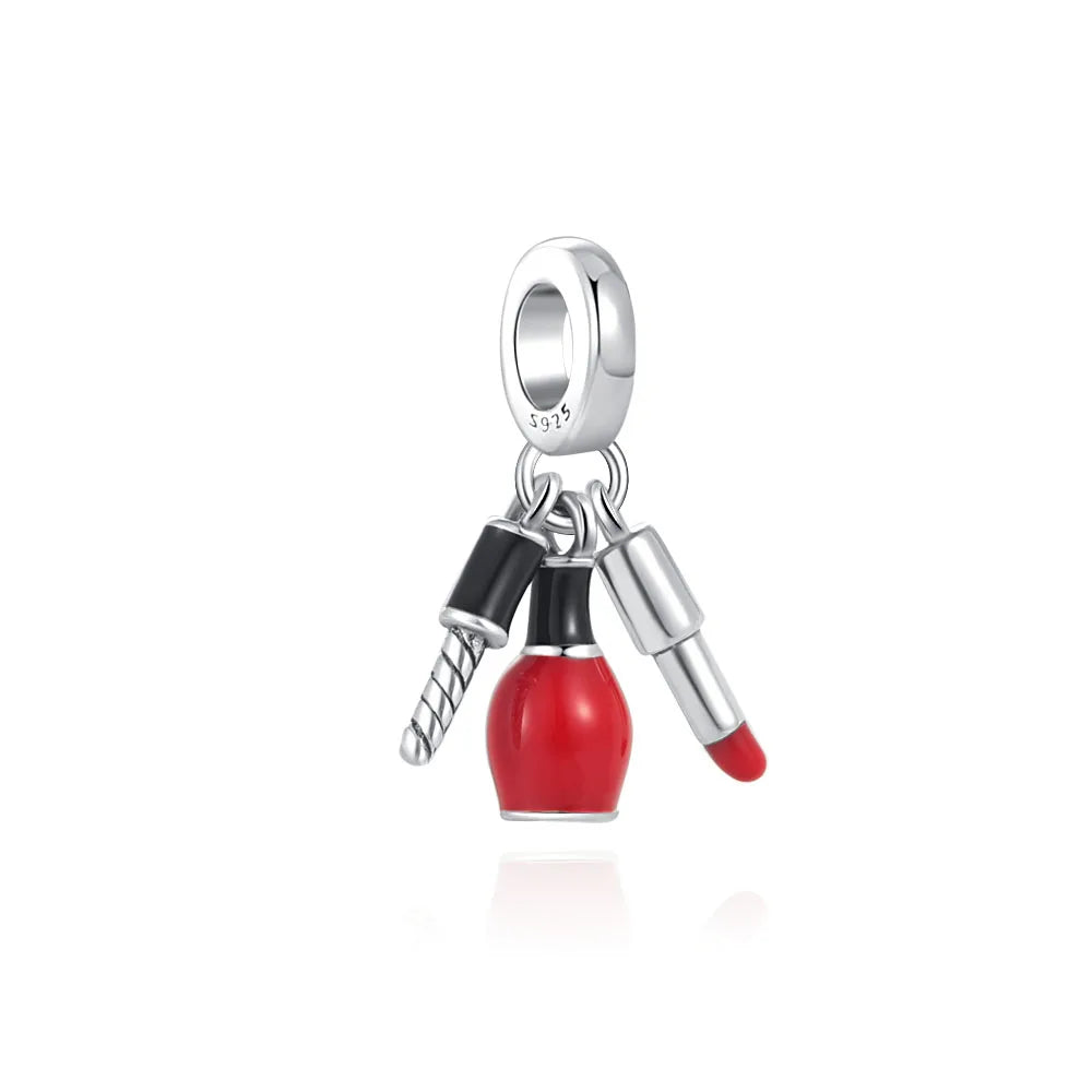 Pink Bead Bag Perfume Lipstick high heels Pendant fit Original Bracelet Accessories DIY Jewelry Women 925Silver Gift Trunk Charm