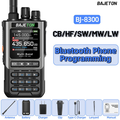 BAJETON BJ-8300 Walkie Talkie 10W Tri Power SW MW LW AM SSB CB Receive Wireless Bluetooth Phone Programming NOAA Two Way Radio