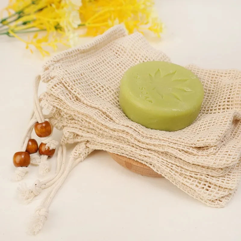 1/10PCS Hangable Soap Bags Natural Cotton Linen Foaming Soap Net Bag Body Soap Cleanser Net Bags Household Shower Cleaning Tools