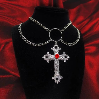 Y2K Gothic Punk Crystal Cross Pendant Necklace for Women Men, Clavicle Chain Lolita Choker Necklaces, Jewelry Gorgeous Party Gifts