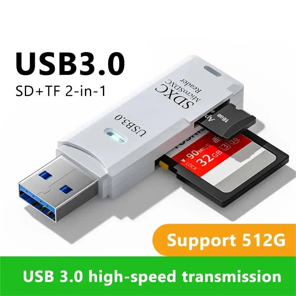 2-in-1 Multi-Functional USB 3.0 Card Reader Micro SD TF Memory Card Reader USB Flash Drive Card Reader Adapter for PC Laptops Accessories