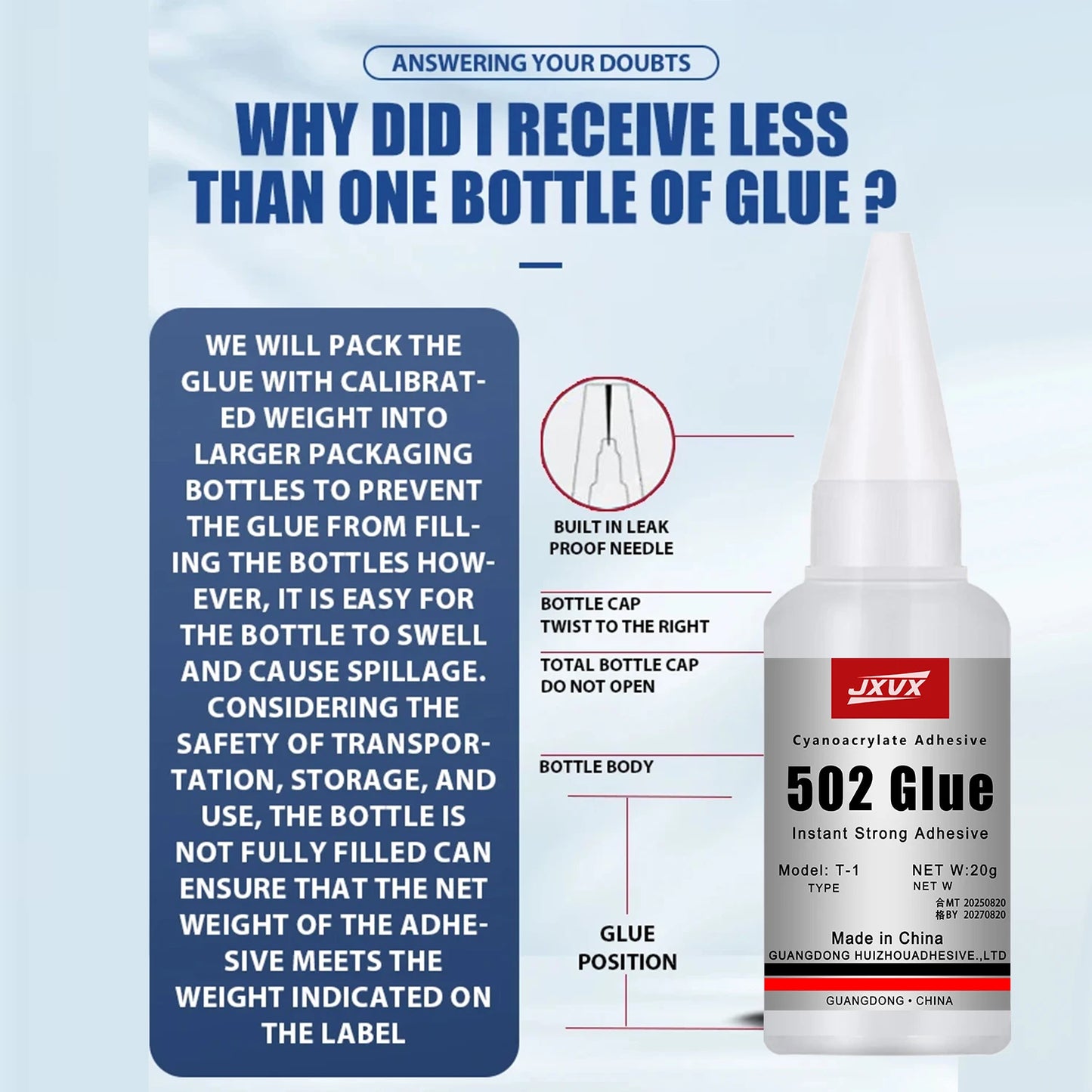 50/20g Multi-purpose 502 Instant Strong Super Glue Universal Superglue Mighty Instant Glue for Resin Ceramic Metal Glass Fast Dry