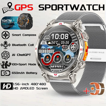 2026 New Outdoor GPS Sports Smartwatches Men Compass 10ATM Waterproof 24/7 Health Monitoring ChatGPT Bluetooth Call Smart Watch