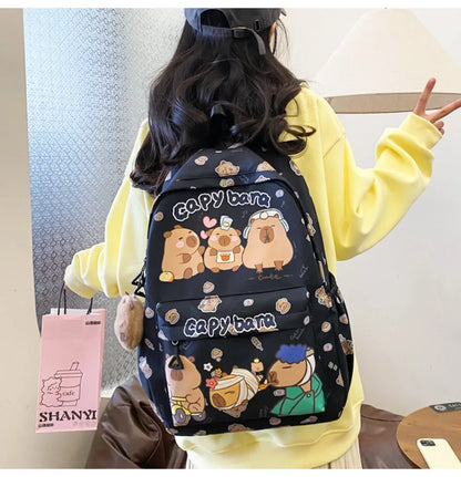 Cute Large Capacity Capybara Backpack, Cartoon Breathable Student Schoolbag, Nylon Ultra-light Book Bag, Back to school Girl