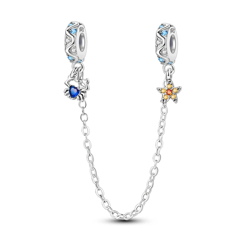 PAMELA 925 Sterling Silver Sea Turtle Starfish Blue Charm Dolphin Octopus Shell Bead For Original Charms Bracelets Ocean Jewelry