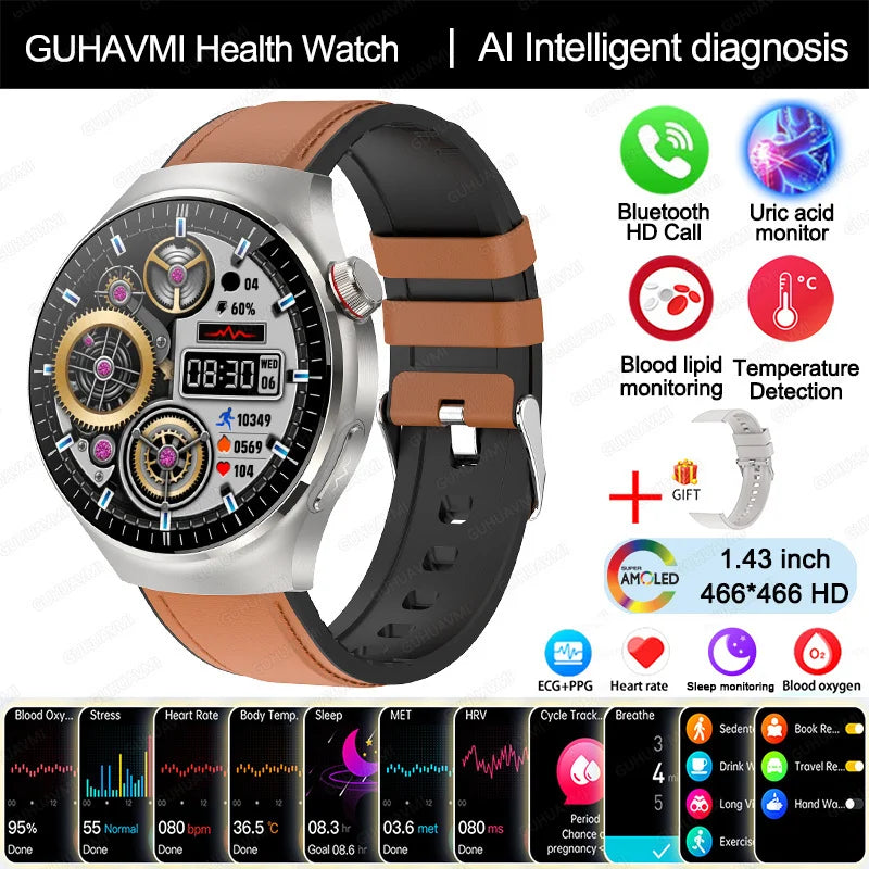 New Nursing Grade Smart Watch, Blood oxygen Blood Lipid Uric Acid ECG+PPG Body Temperature Bluetooth Call Health Smartwatch, Apple Health