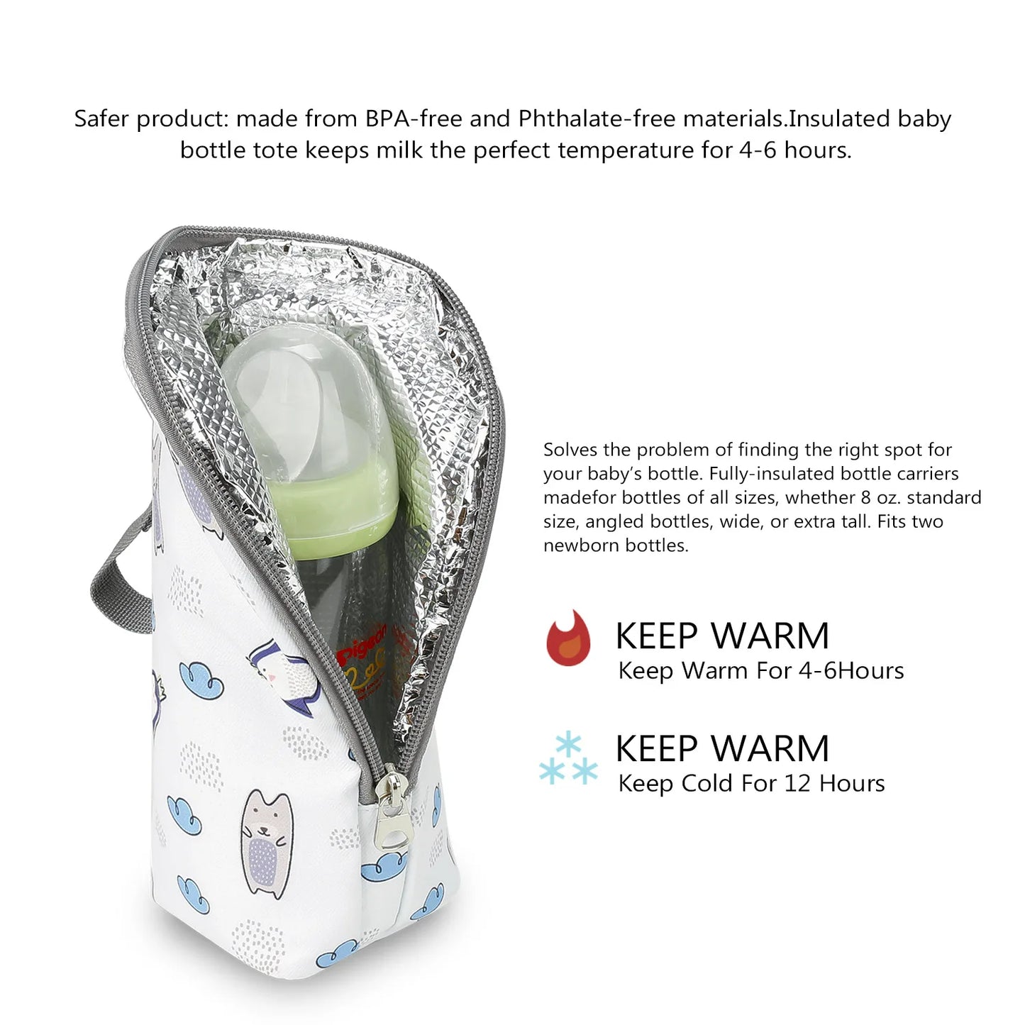 Baby Bottle Bag Portable Mother Feeding Bottle Warmer Baby Feeding Aluminum Mold Insulation Outing Stroller Hanging Bag